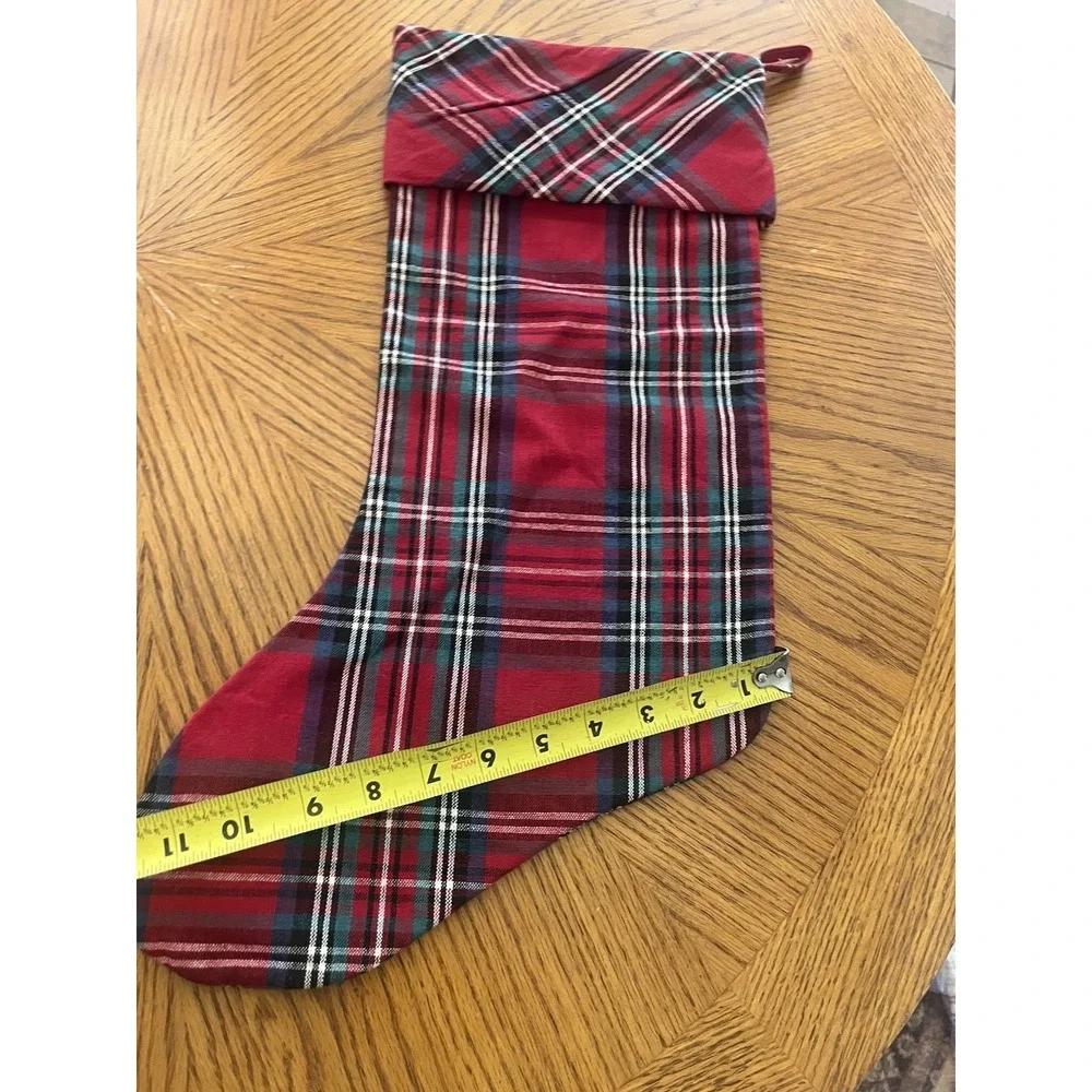 Red Plaid Christmas Stocking Thick Cotton Fabric Country Equestrian English 20
